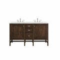James Martin Vanities Addison 60in Double Vanity, Mid-Century Acacia w/ 3 CM Arctic Fall Solid Surface Top E444-V60D-MCA-3AF